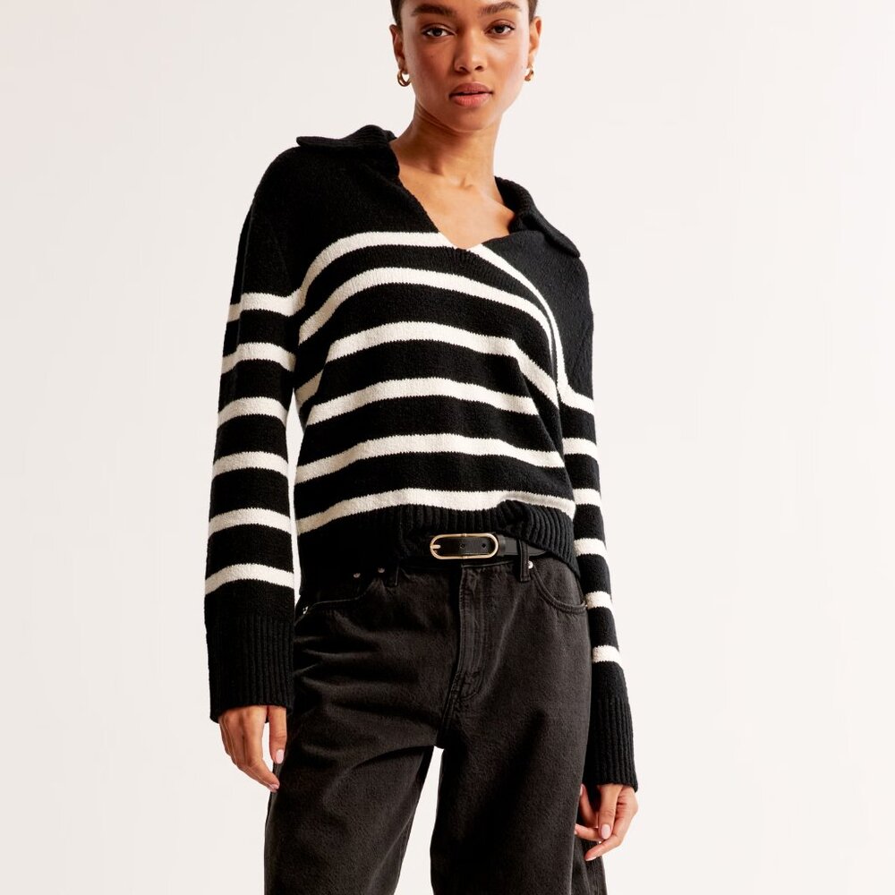 Abercrombie & Fitch Black & White Striped Sweater - Size M - Classic Knit - Picture 5 of 5